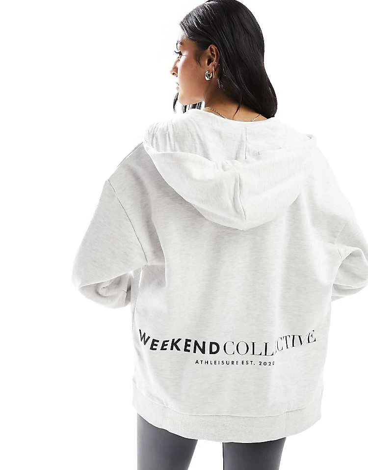 ASOS WEEKEND COLLECTIVE Weekend Collective Co-ord Oversized Zip Through Hoodie With Logo In Ice Marl For Women 2 ASOS WEEKEND COLLECTIVE Weekend Collective Co-ord Oversized Zip Through Hoodie With Logo In Ice Marl For Women - Image 2