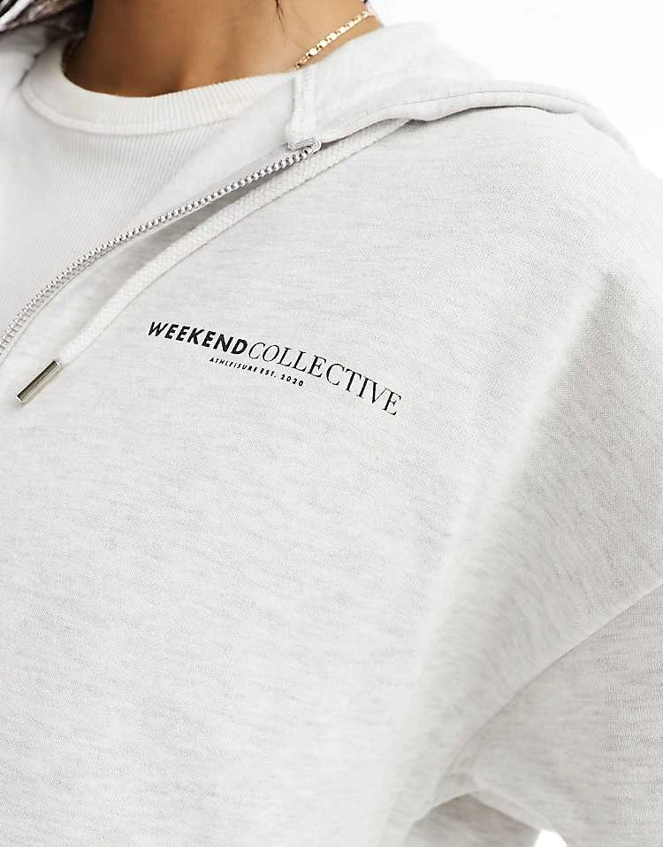 ASOS WEEKEND COLLECTIVE Weekend Collective Co-ord Oversized Zip Through Hoodie With Logo In Ice Marl For Women 3 ASOS WEEKEND COLLECTIVE Weekend Collective Co-ord Oversized Zip Through Hoodie With Logo In Ice Marl For Women - Image 3