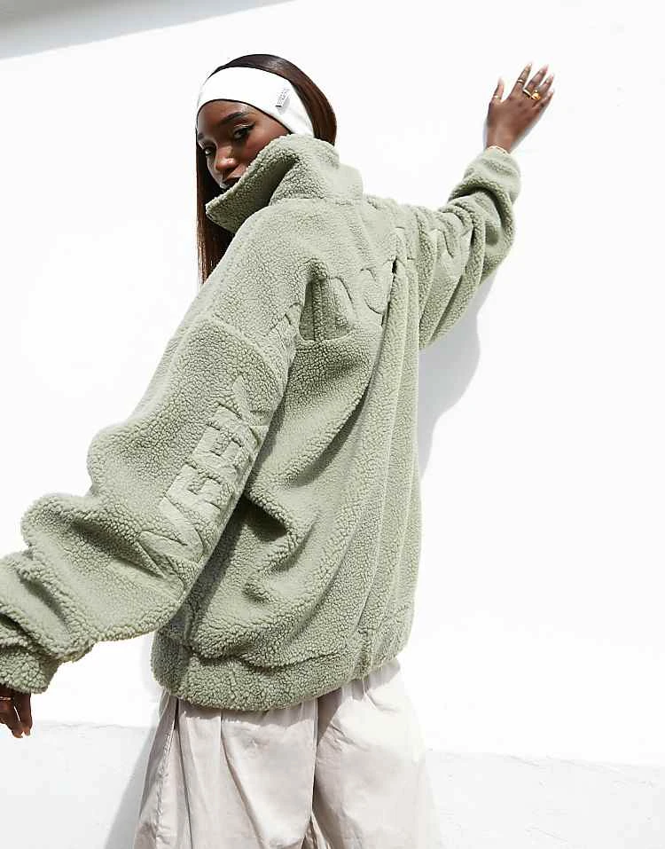 ASOS WEEKEND COLLECTIVE Weekend Collective Oversized Borg Half Zip With Burnout In Sage Green For Women 2 ASOS WEEKEND COLLECTIVE Weekend Collective Oversized Borg Half Zip With Burnout In Sage Green For Women - Image 2
