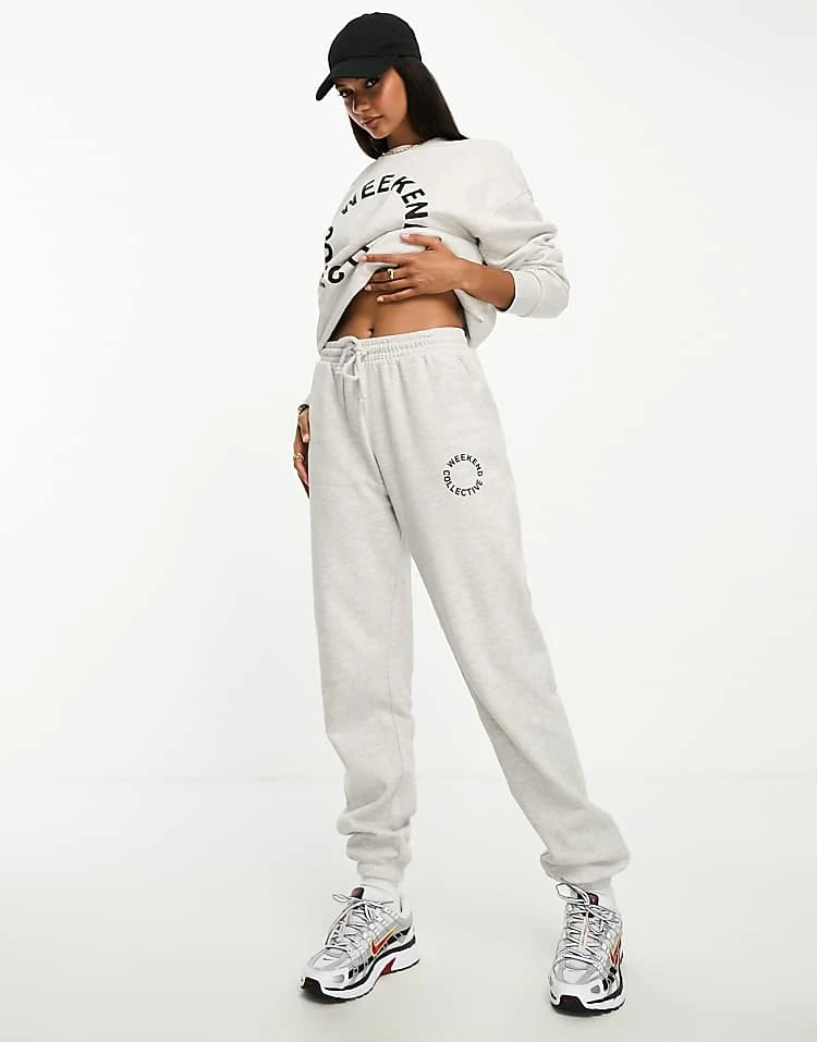 ASOS WEEKEND COLLECTIVE Weekend Collective Co-ord Oversized Jogger With Logo In Grey Marl For Women Ice Grey Marl 5 ASOS WEEKEND COLLECTIVE Weekend Collective Co-ord Oversized Jogger With Logo In Grey Marl For Women Ice Grey Marl - Image 5