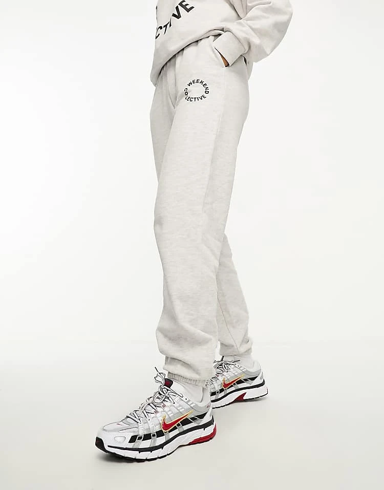 ASOS WEEKEND COLLECTIVE Weekend Collective Co-ord Oversized Jogger With Logo In Grey Marl For Women Ice Grey Marl 4 ASOS WEEKEND COLLECTIVE Weekend Collective Co-ord Oversized Jogger With Logo In Grey Marl For Women Ice Grey Marl - Image 4