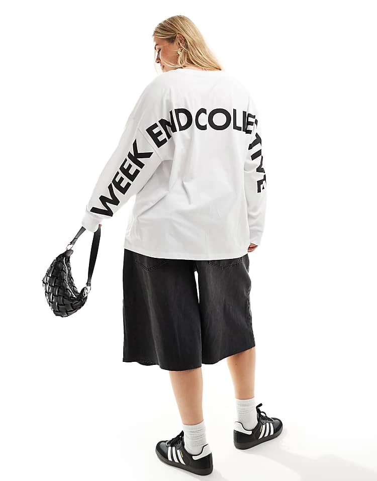 ASOS WEEKEND COLLECTIVE Weekend Collective Curve Oversized Long Sleeve T-shirt With Back Logo In White For Women 5 ASOS WEEKEND COLLECTIVE Weekend Collective Curve Oversized Long Sleeve T-shirt With Back Logo In White For Women - Image 5