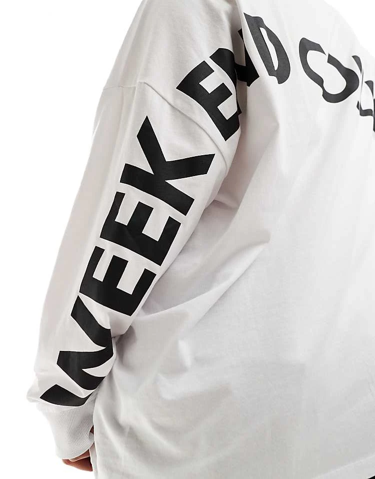 ASOS WEEKEND COLLECTIVE Weekend Collective Curve Oversized Long Sleeve T-shirt With Back Logo In White For Women 3 ASOS WEEKEND COLLECTIVE Weekend Collective Curve Oversized Long Sleeve T-shirt With Back Logo In White For Women - Image 3