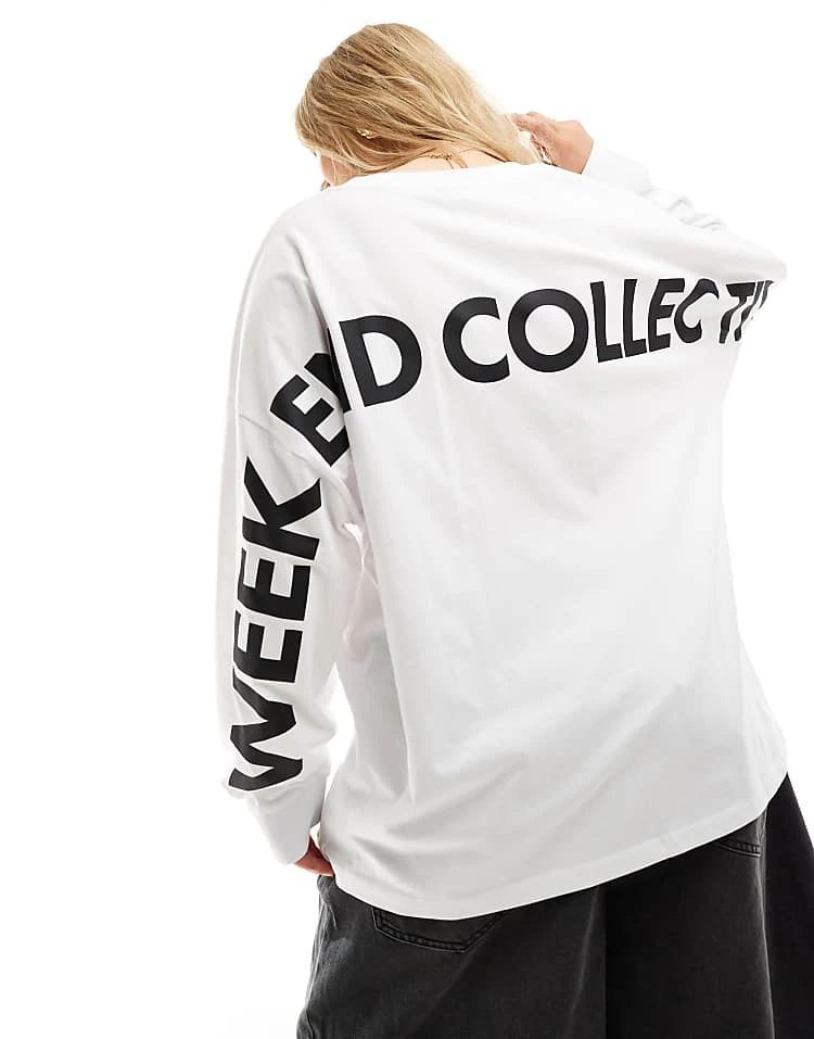 ASOS WEEKEND COLLECTIVE Weekend Collective Curve Oversized Long Sleeve T-shirt With Back Logo In White For Women 4 ASOS WEEKEND COLLECTIVE Weekend Collective Curve Oversized Long Sleeve T-shirt With Back Logo In White For Women - Image 4