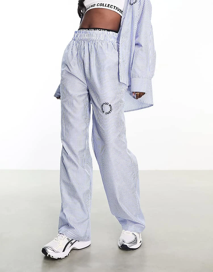 ASOS WEEKEND COLLECTIVE Weekend Collective Co-ord Wide Leg Striped Trouser In Blue And White For Women 4 ASOS WEEKEND COLLECTIVE Weekend Collective Co-ord Wide Leg Striped Trouser In Blue And White For Women - Image 4