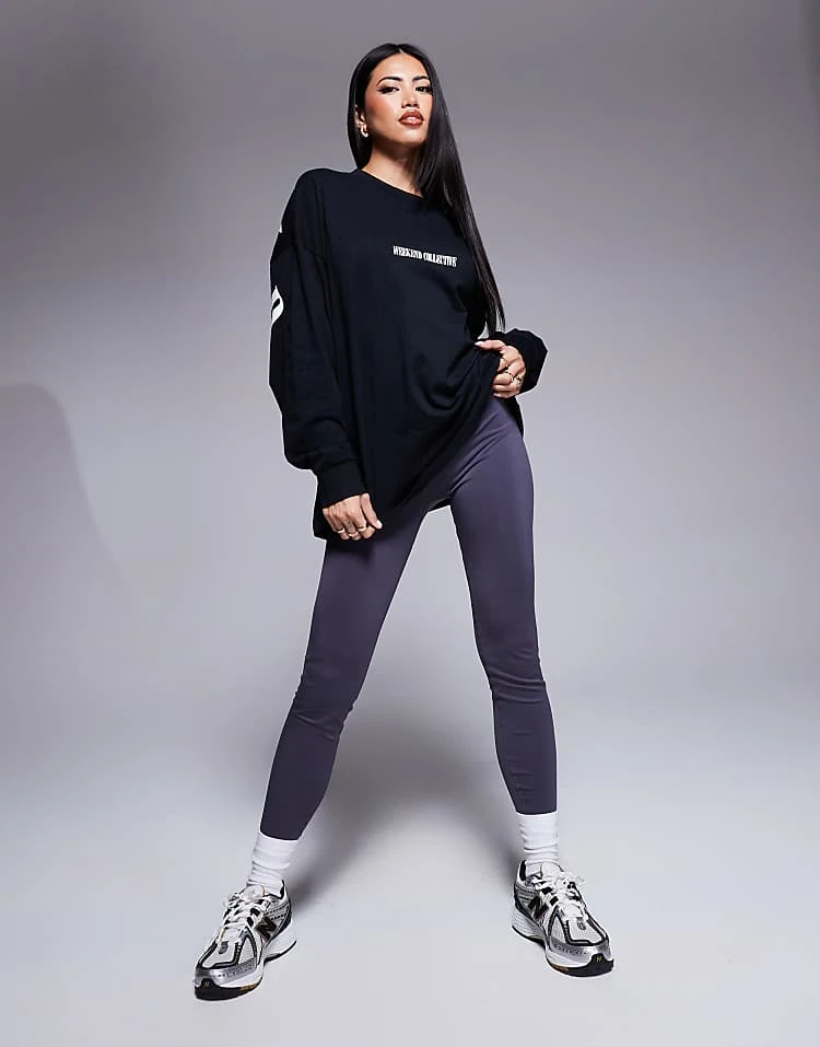 ASOS WEEKEND COLLECTIVE Weekend Collective Icon Oversized Long Sleeve T-shirt With Stacked Back Logo In Black For Women 2 ASOS WEEKEND COLLECTIVE Weekend Collective Icon Oversized Long Sleeve T-shirt With Stacked Back Logo In Black For Women - Image 2