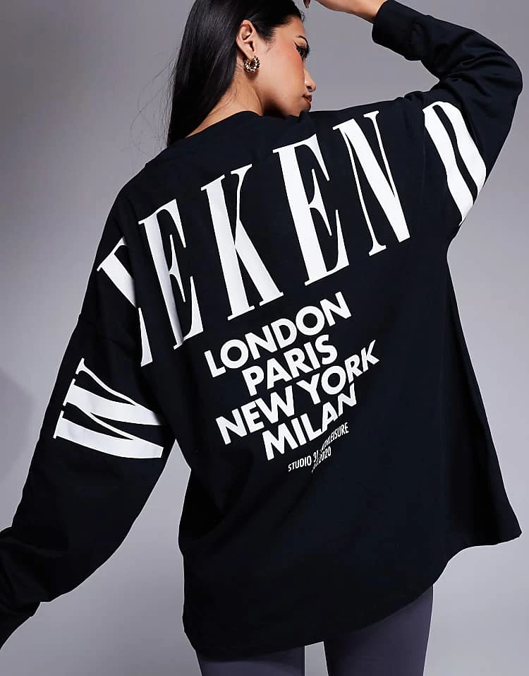 ASOS WEEKEND COLLECTIVE Weekend Collective Icon Oversized Long Sleeve T-shirt With Stacked Back Logo In Black For Women 4 ASOS WEEKEND COLLECTIVE Weekend Collective Icon Oversized Long Sleeve T-shirt With Stacked Back Logo In Black For Women - Image 4