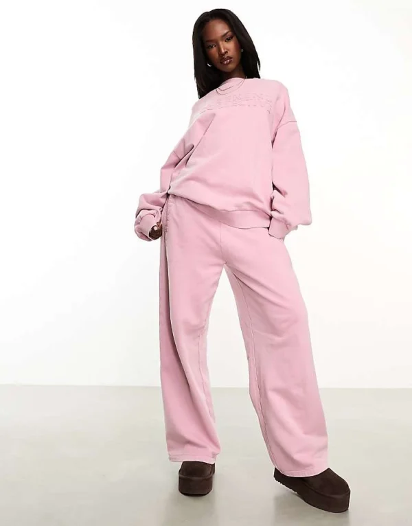 ASOS WEEKEND COLLECTIVE Weekend Collective Co-ord Wide Leg Jogger With Logo In Washed Pink For Women