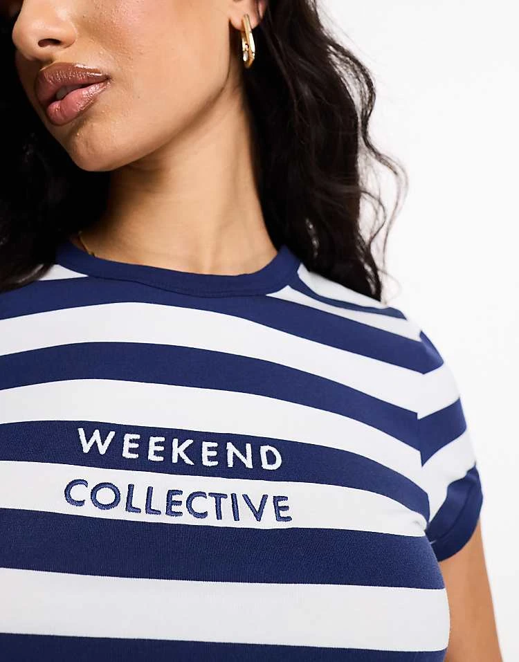 ASOS Weekend Collective Baby Tee With Logo In Navy And White Stripe For Women Navy & White 2 ASOS Weekend Collective Baby Tee With Logo In Navy And White Stripe For Women Navy & White - Image 2