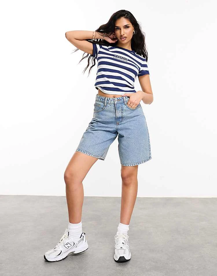 ASOS Weekend Collective Baby Tee With Logo In Navy And White Stripe For Women Navy & White 3 ASOS Weekend Collective Baby Tee With Logo In Navy And White Stripe For Women Navy & White - Image 3