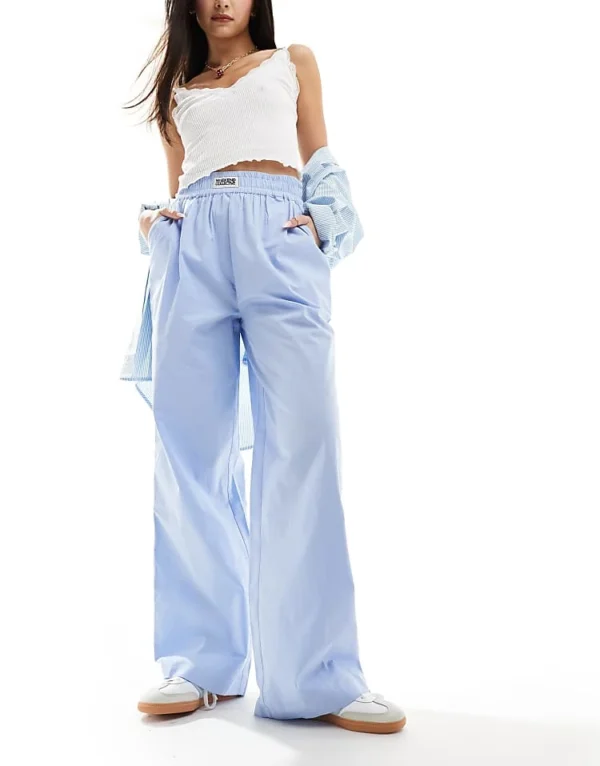 ASOS WEEKEND COLLECTIVE Weekend Collective Woven Trousers With Label In Blue Poplin For Women