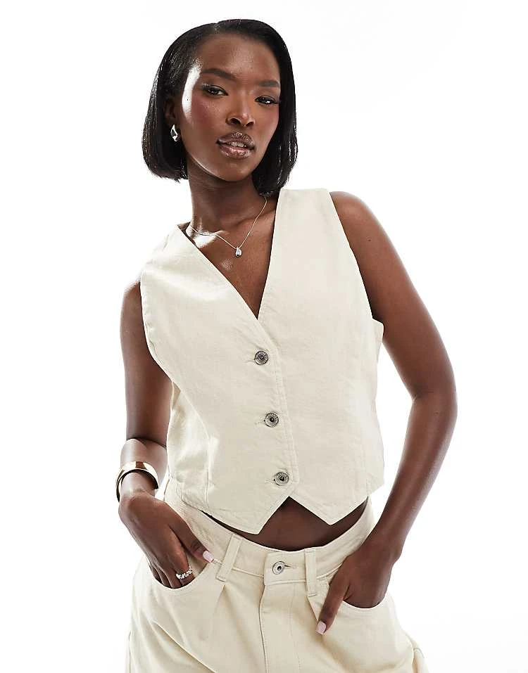 ASOS WEEKEND COLLECTIVE Weekend Collective Co-ord Denim Tailored Waistcoat In Ecru For Women