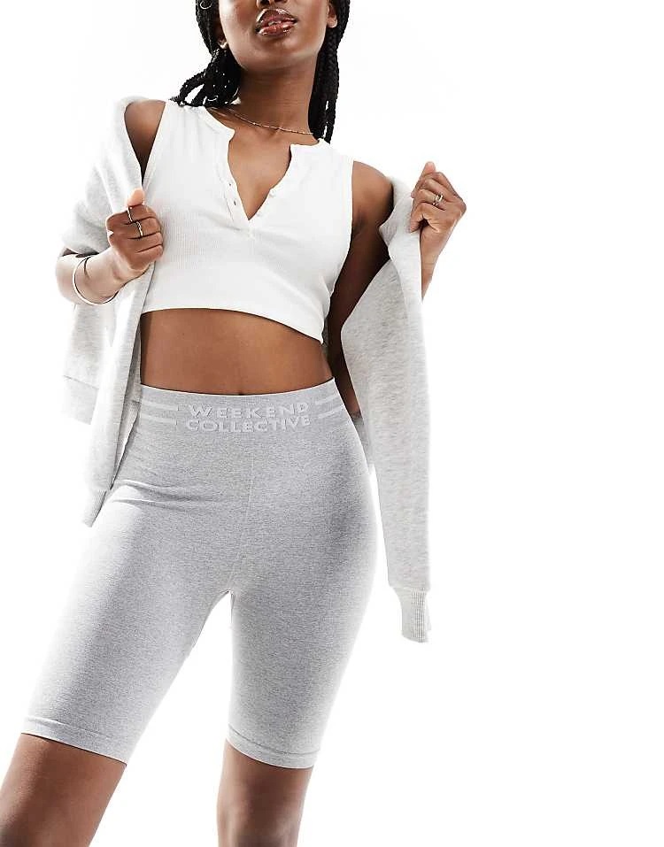 ASOS WEEKEND COLLECTIVE ASOS DESIGN Weekend Collective Seamless Legging Short With Logo In Grey For Women 6 ASOS WEEKEND COLLECTIVE ASOS DESIGN Weekend Collective Seamless Legging Short With Logo In Grey For Women - Image 6