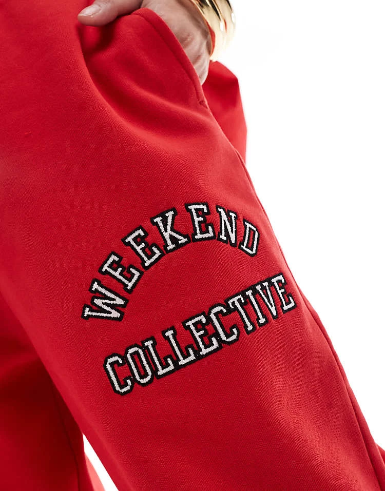 ASOS Weekend Collective Oversized Jogger With Varsity Logo In Red For Women 3 ASOS Weekend Collective Oversized Jogger With Varsity Logo In Red For Women - Image 3