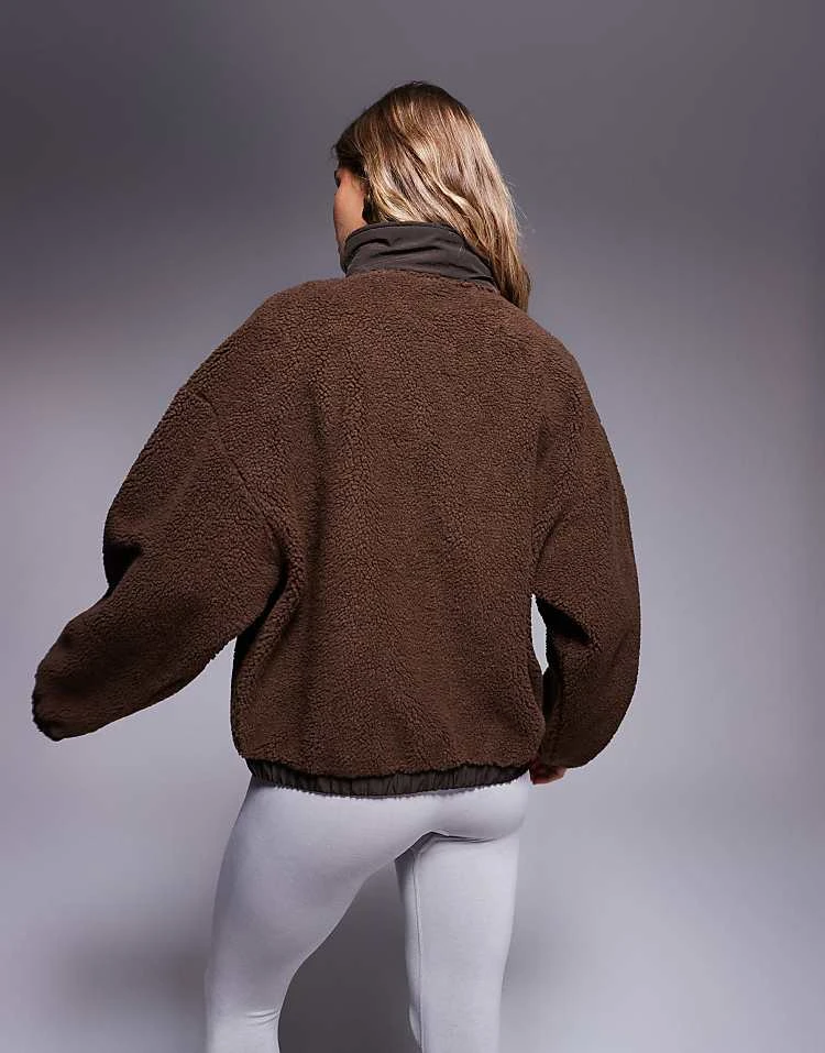 ASOS WEEKEND COLLECTIVE Weekend Collective Nylon Panel Borg Zip Through In Brown For Women Chocolate 2 ASOS WEEKEND COLLECTIVE Weekend Collective Nylon Panel Borg Zip Through In Brown For Women Chocolate - Image 2