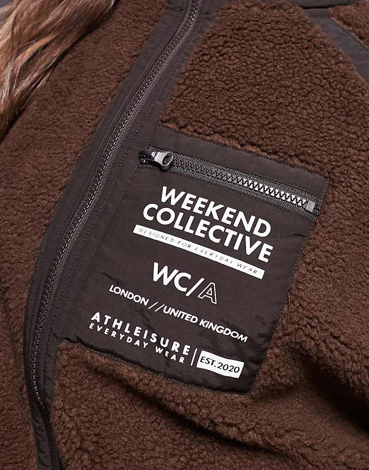 ASOS WEEKEND COLLECTIVE Weekend Collective Nylon Panel Borg Zip Through In Brown For Women Chocolate 3 ASOS WEEKEND COLLECTIVE Weekend Collective Nylon Panel Borg Zip Through In Brown For Women Chocolate - Image 3