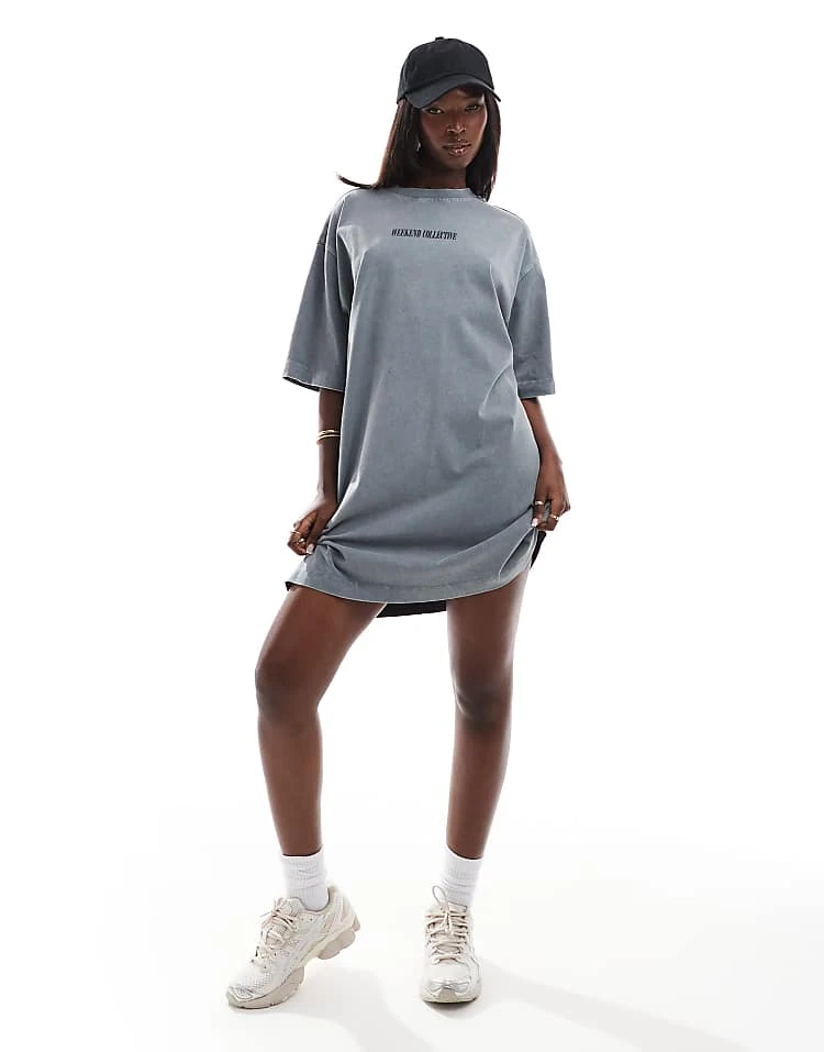 ASOS WEEKEND COLLECTIVE Weekend Collective T-shirt Dress In With Stacked Logo In Washed Charcoal For Women 4 ASOS WEEKEND COLLECTIVE Weekend Collective T-shirt Dress In With Stacked Logo In Washed Charcoal For Women - Image 4