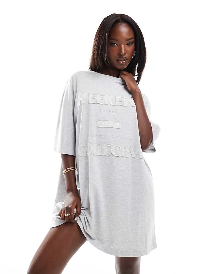 ASOS WEEKEND COLLECTIVE Weekend Collective Distressed Logo Oversized T-shirt Dress In Ice Marl For Women