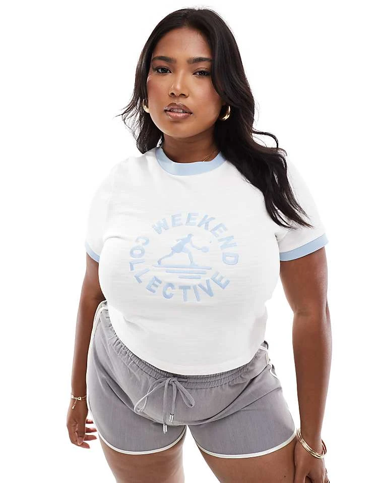 ASOS WEEKEND COLLECTIVE Weekend Collective Curve Textured Graphic Baby Tee With Tipping In Off White For Women