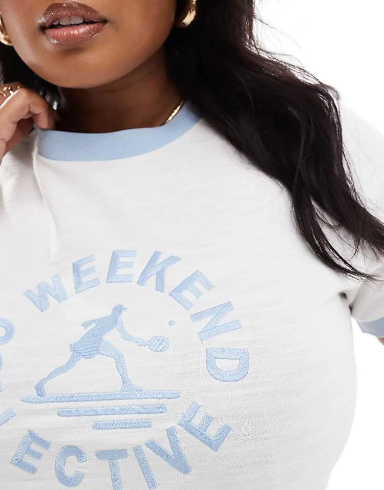 ASOS WEEKEND COLLECTIVE Weekend Collective Curve Textured Graphic Baby Tee With Tipping In Off White For Women 2 ASOS WEEKEND COLLECTIVE Weekend Collective Curve Textured Graphic Baby Tee With Tipping In Off White For Women - Image 2
