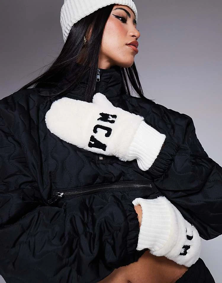 ASOS WEEKEND COLLECTIVE Weekend Collective Faux Fur Mittens In Cream For Women 1 ASOS WEEKEND COLLECTIVE Weekend Collective Faux Fur Mittens In Cream For Women