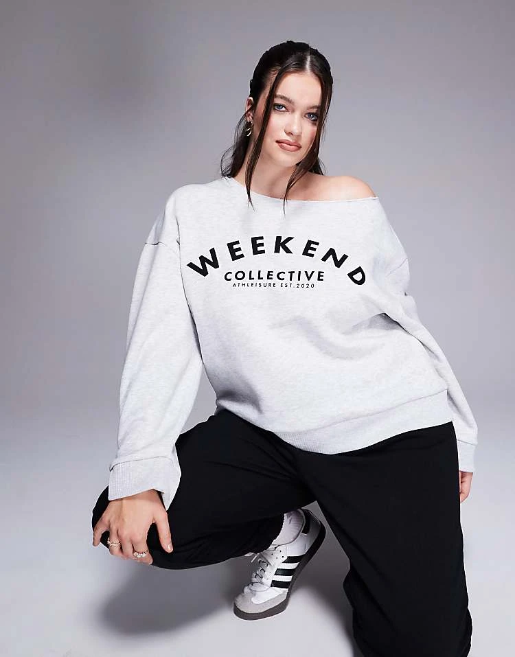 ASOS WEEKEND COLLECTIVE Weekend Collective Curve Relaxed Off Shoulder Sweatshirt In Ice Marl For Women 5 ASOS WEEKEND COLLECTIVE Weekend Collective Curve Relaxed Off Shoulder Sweatshirt In Ice Marl For Women - Image 5