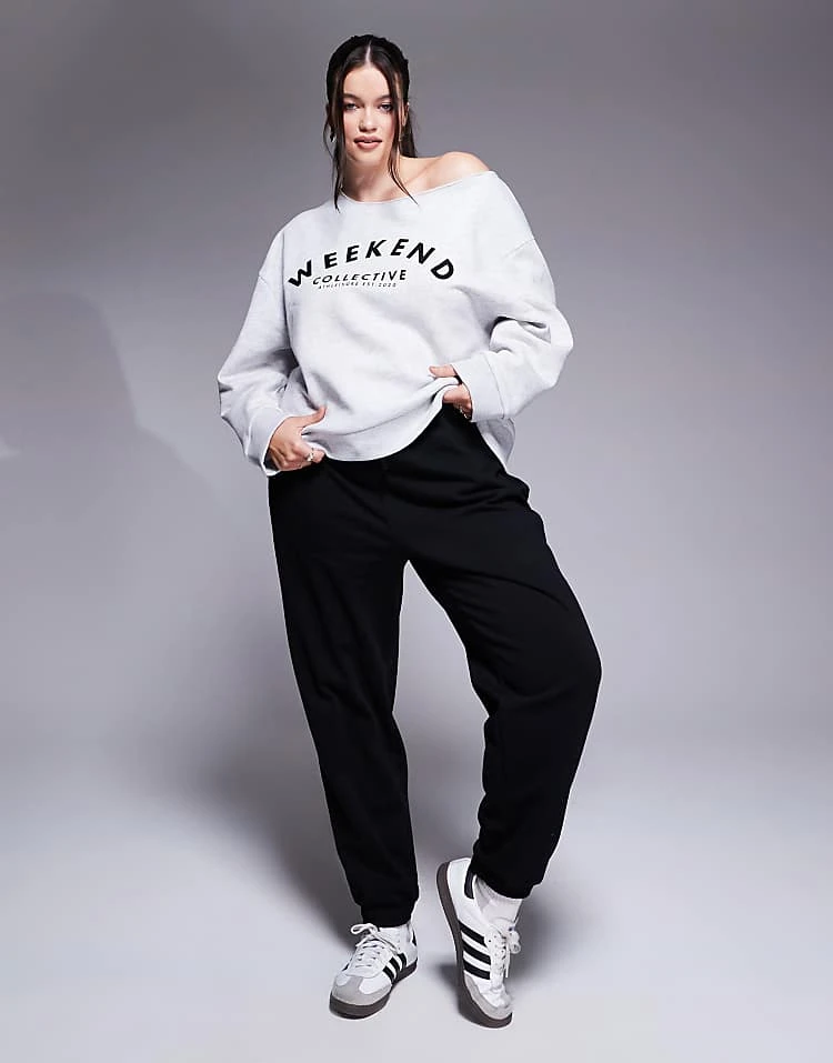 ASOS WEEKEND COLLECTIVE Weekend Collective Curve Relaxed Off Shoulder Sweatshirt In Ice Marl For Women 4 ASOS WEEKEND COLLECTIVE Weekend Collective Curve Relaxed Off Shoulder Sweatshirt In Ice Marl For Women - Image 4