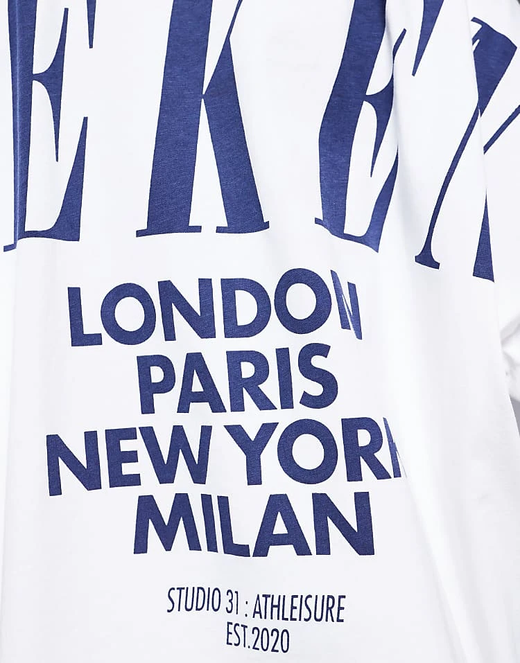 ASOS WEEKEND COLLECTIVE Weekend Collective Icon Oversized T-shirt With Navy Stacked Back Logo In Ecru For Women Navy & Ecru 3 ASOS WEEKEND COLLECTIVE Weekend Collective Icon Oversized T-shirt With Navy Stacked Back Logo In Ecru For Women Navy & Ecru - Image 3