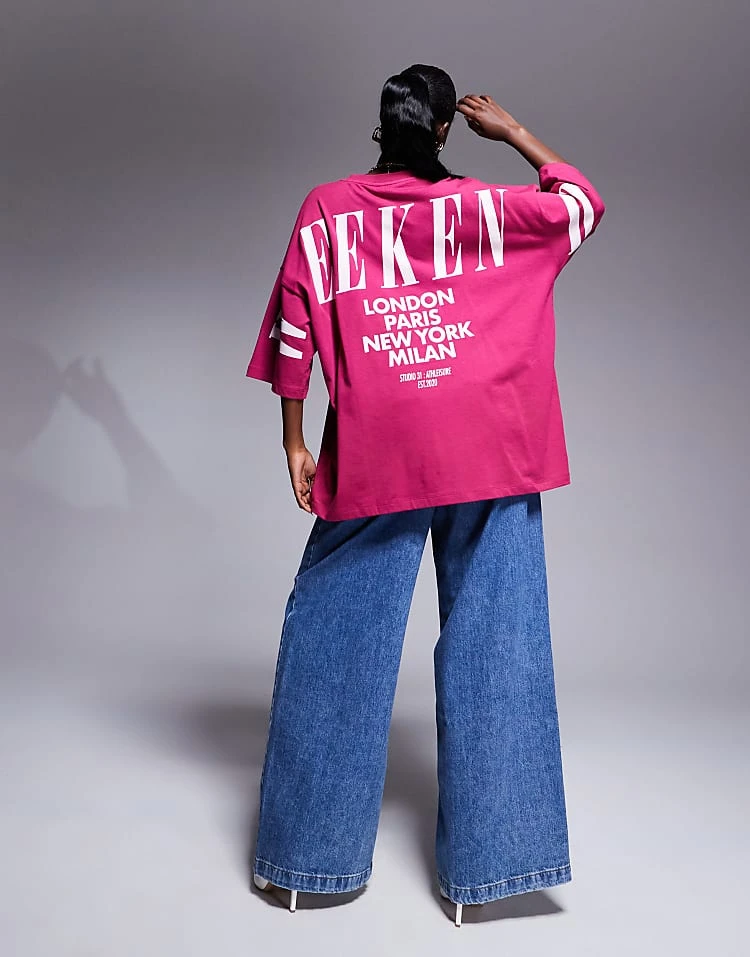 ASOS WEEKEND COLLECTIVE Weekend Collective Icon Oversized T-shirt With Stacked Back Logo In Dark Pink For Women 3 ASOS WEEKEND COLLECTIVE Weekend Collective Icon Oversized T-shirt With Stacked Back Logo In Dark Pink For Women - Image 3