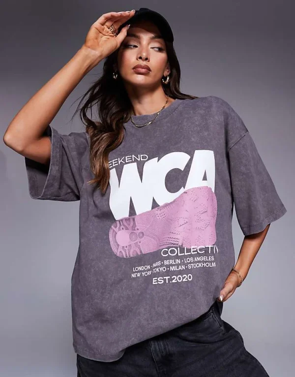 ASOS WEEKEND COLLECTIVE Weekend Collective T-shirt With Graphic Trainer Print In Washed Grey For Women