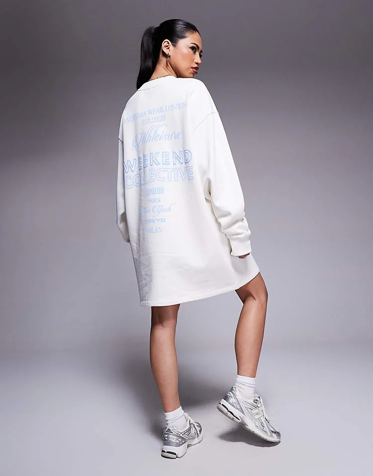 ASOS WEEKEND COLLECTIVE Weekend Collective Sweatshirt Dress With Script Graphic In Cream For Women 5 ASOS WEEKEND COLLECTIVE Weekend Collective Sweatshirt Dress With Script Graphic In Cream For Women - Image 5
