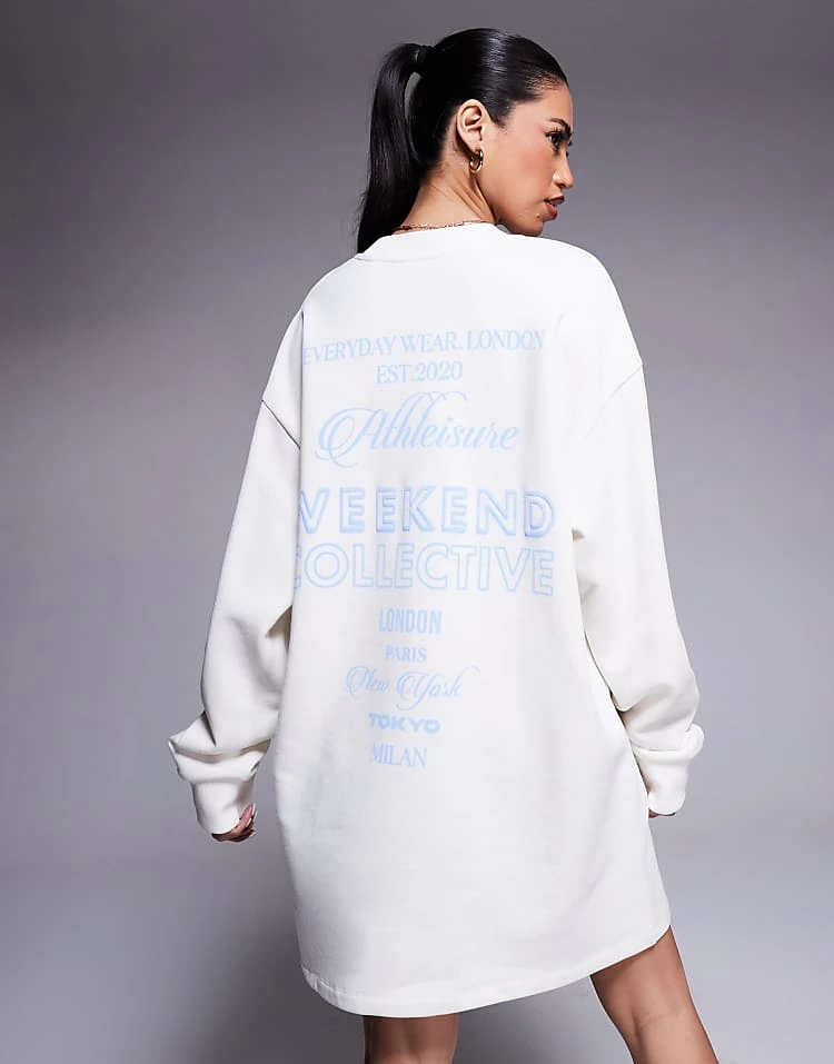 ASOS WEEKEND COLLECTIVE Weekend Collective Sweatshirt Dress With Script Graphic In Cream For Women 4 ASOS WEEKEND COLLECTIVE Weekend Collective Sweatshirt Dress With Script Graphic In Cream For Women - Image 4