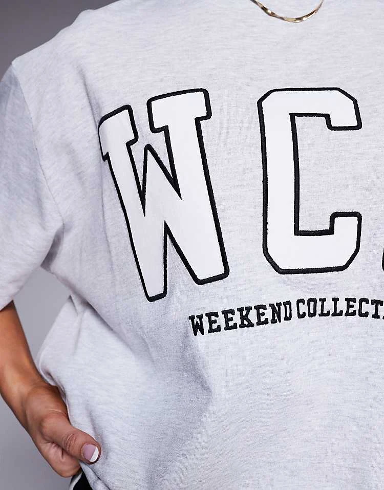 ASOS WEEKEND COLLECTIVE Weekend Collective Icon Oversized T-shirt With Embroidered WCA Graphic In Grey Marl For Women 4 ASOS WEEKEND COLLECTIVE Weekend Collective Icon Oversized T-shirt With Embroidered WCA Graphic In Grey Marl For Women - Image 4