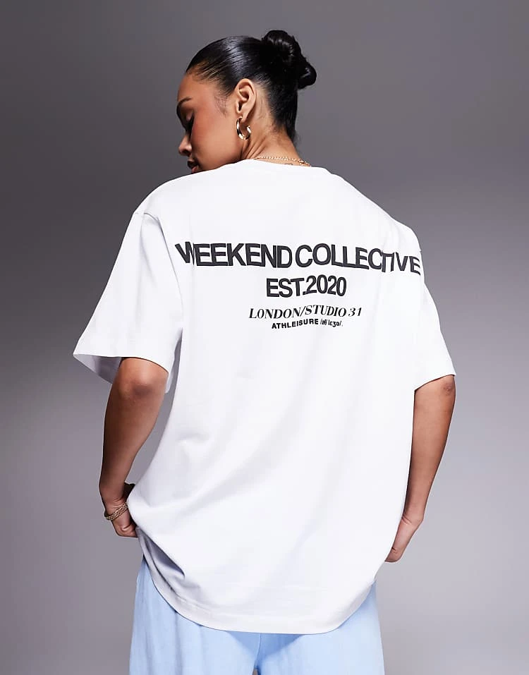 ASOS WEEKEND COLLECTIVE Weekend Collective Icon Oversized T-shirt With Bold Font Back Graphic In White For Women 1 ASOS WEEKEND COLLECTIVE Weekend Collective Icon Oversized T-shirt With Bold Font Back Graphic In White For Women