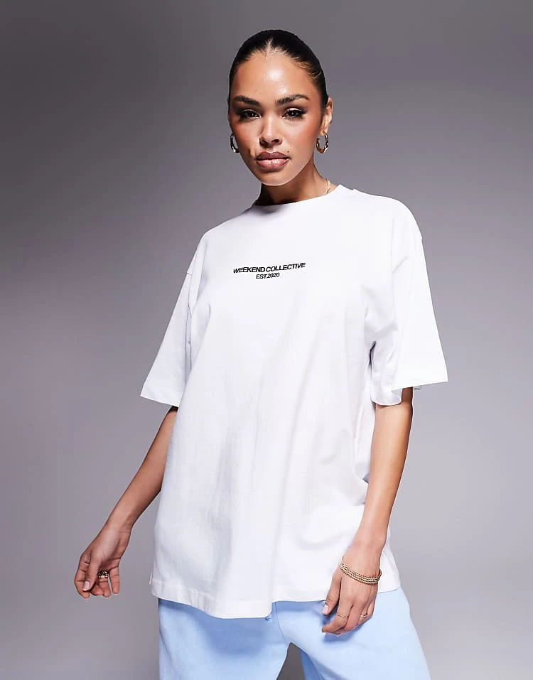 ASOS WEEKEND COLLECTIVE Weekend Collective Icon Oversized T-shirt With Bold Font Back Graphic In White For Women 2 ASOS WEEKEND COLLECTIVE Weekend Collective Icon Oversized T-shirt With Bold Font Back Graphic In White For Women - Image 2