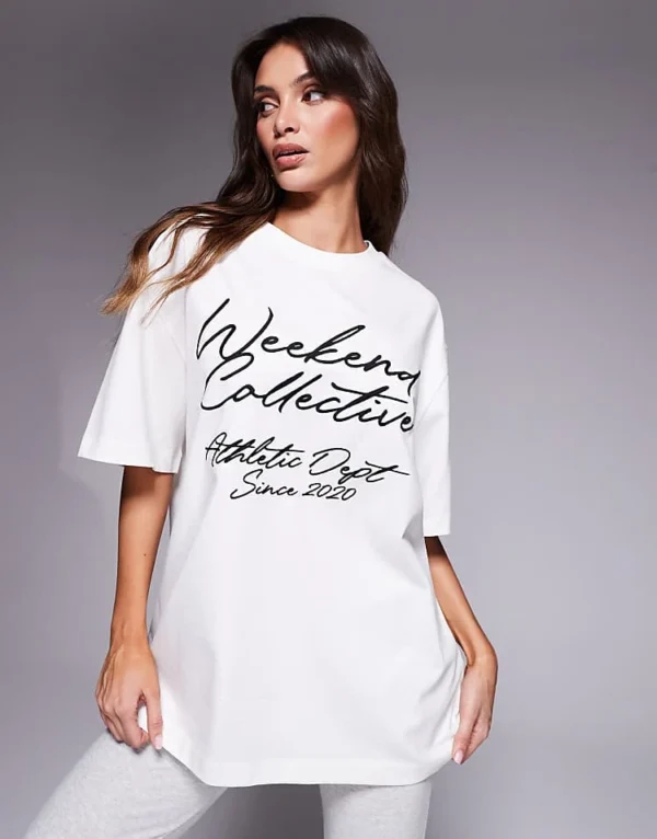 ASOS WEEKEND COLLECTIVE Weekend Collective Tshirt With Embroidered Scribble Graphic In Cream For Women